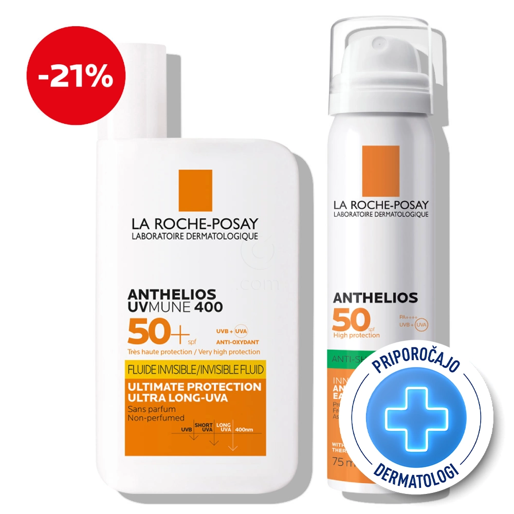 LRP Anthelios, duo protokol za zaščito pred soncem - zjutraj + ponoven nanos (50 ml + 75 ml)