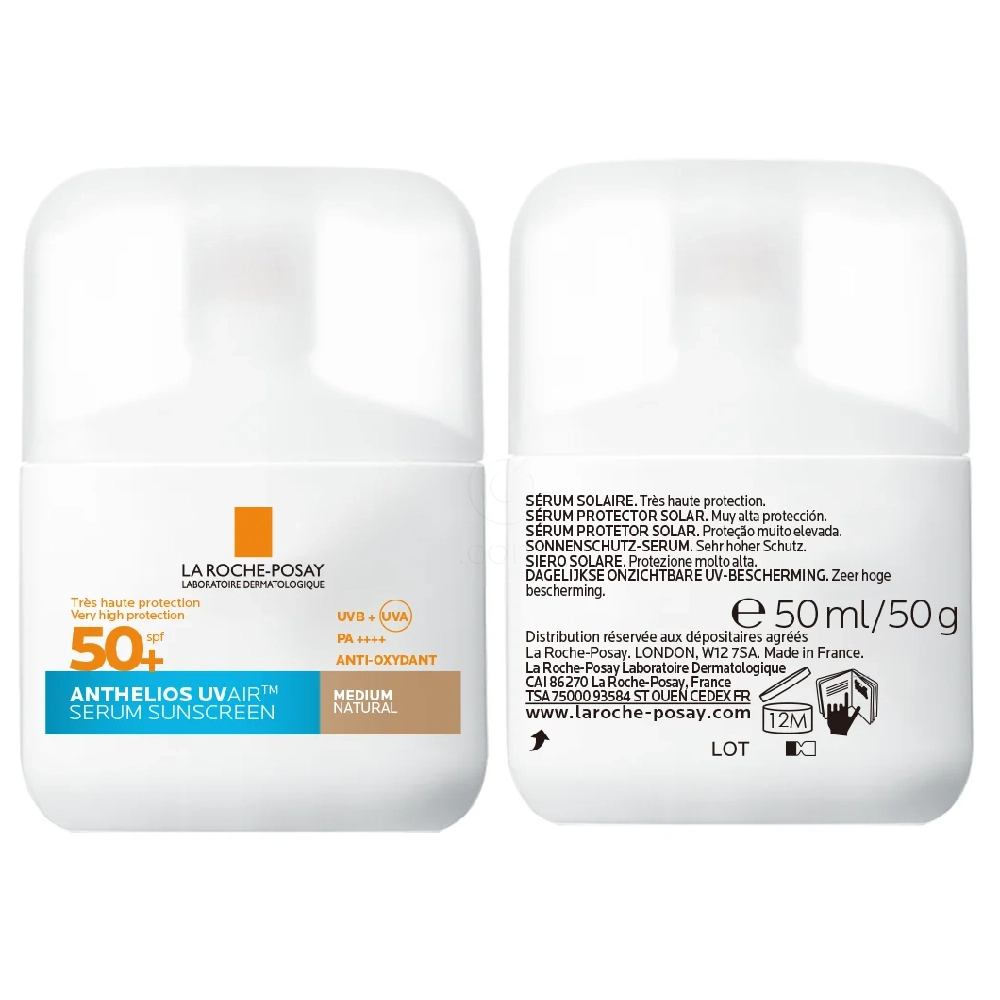 LRP Anthelios UVAir, dnevni tonirani serum za zaščito pred sonce - Medium - ZF50+ (50 ml)