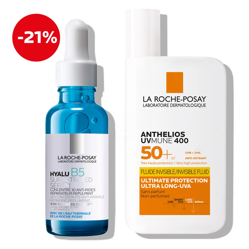 LRP Anti-Age, protokol s hialuronsko kislino za obnovo in polnost kože - Hyalu B5 Suractive serum in UVMune Fluid - ZF50+ (30 ml + 50 ml)
