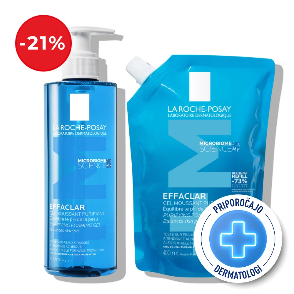 LRP Effaclar, protokol peneči gel + eko polnilo za kožo nagnjeno k aknam in nepravilnostim (2 x 400 ml)