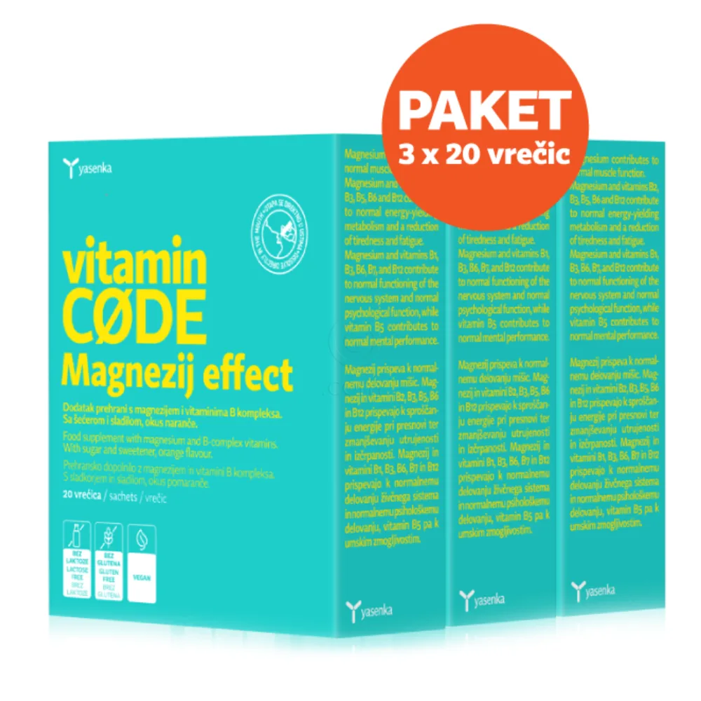 Magnezij Vitamin Code Effect Yasenka, vrečke - paket (3 x 20 vrečic)