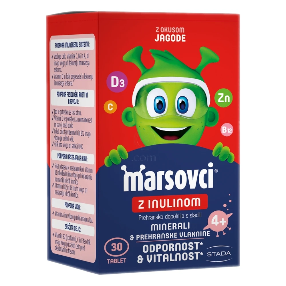 Marsovci, žvečljive tablete z inulinom - okus jagoda (30 tablet)
