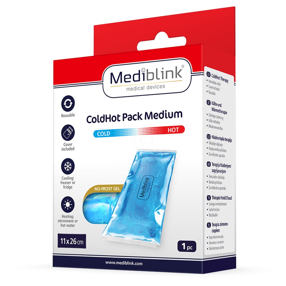 Mediblink M128, hladilno-toplotna blazinica z ovojno vrečko - velikost M -  11 x 26 cm (1 blazinica)