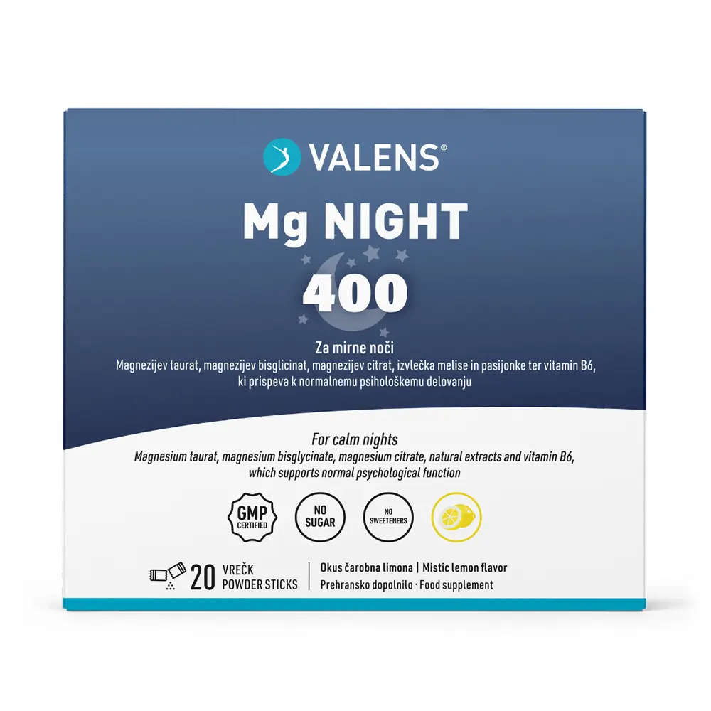 Mg Night Valens, prašek za pripravo napitka - vrečke (20 x 6,5 g)