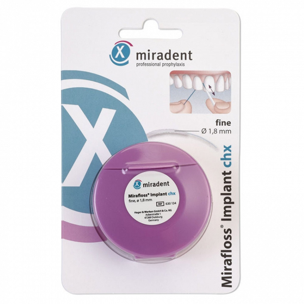 Miradent Mirafloss Implant CHX, zobna nitka s klorheksidinom - 1,8 mm
