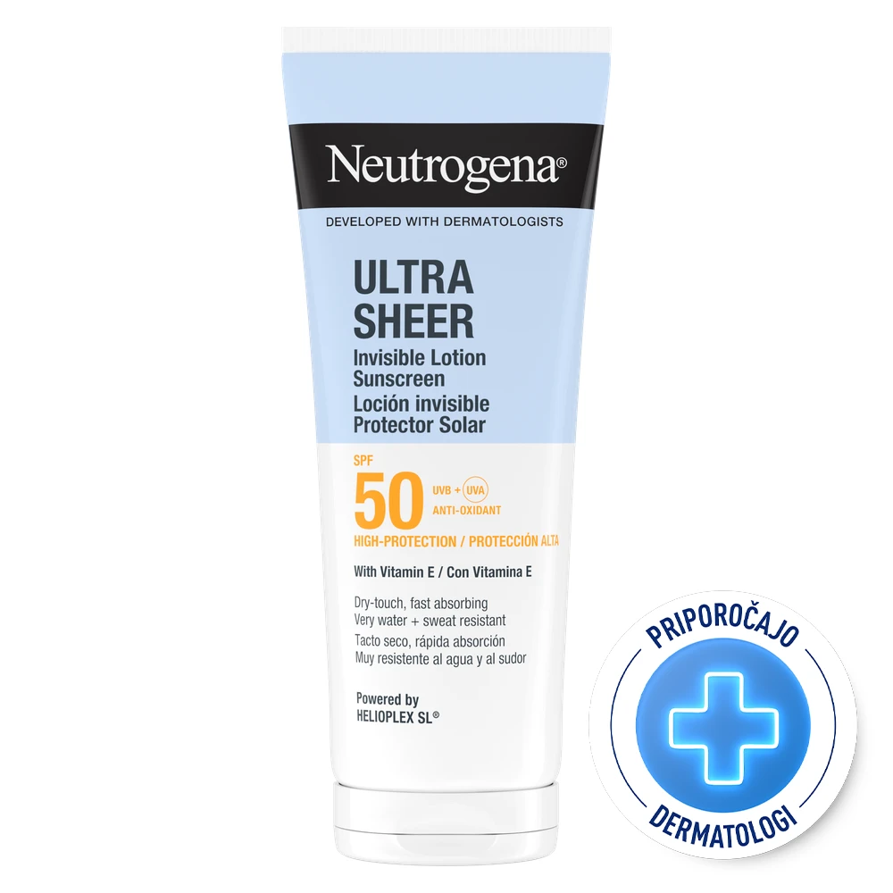 Neutrogena Ultra Sheer, nevidni vlažilni losjon za zaščito pred soncem za telo in obraz - ZF50 (200 ml)