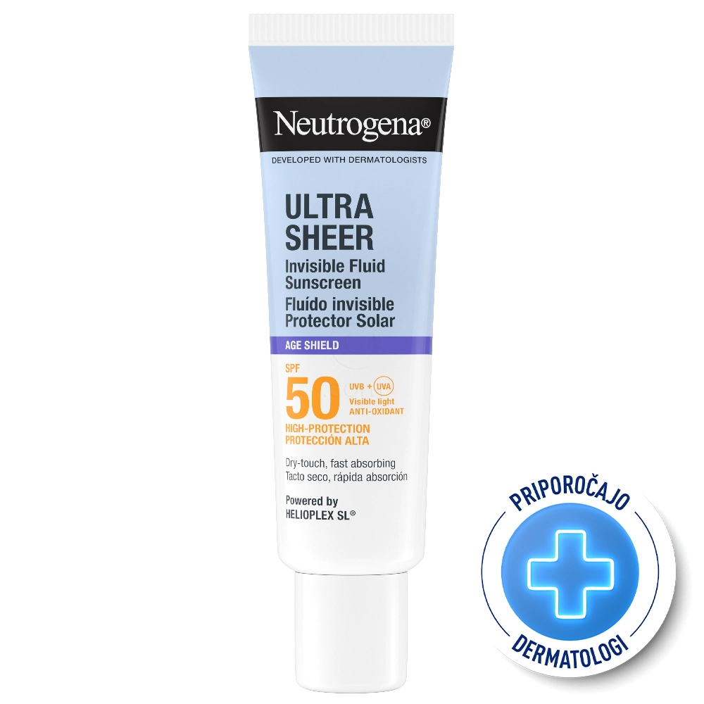 Neutrogena Ultra Sheer Age Shield, nevidni vlažilni fluid za zaščito pred soncem (50 ml)