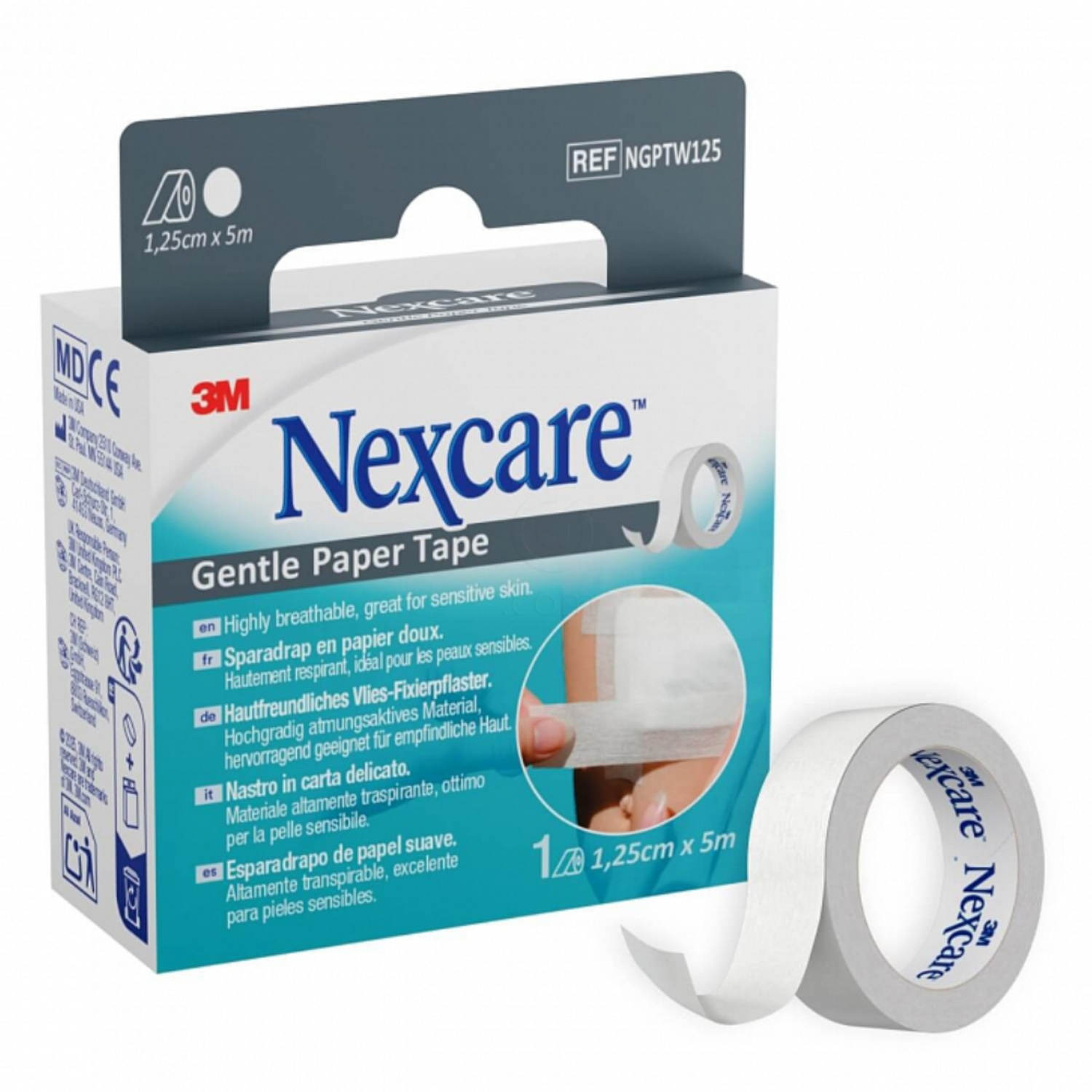 Nexcare, papirni lepilni trak - 1,25 cm x 5 m - bel (1 trak)