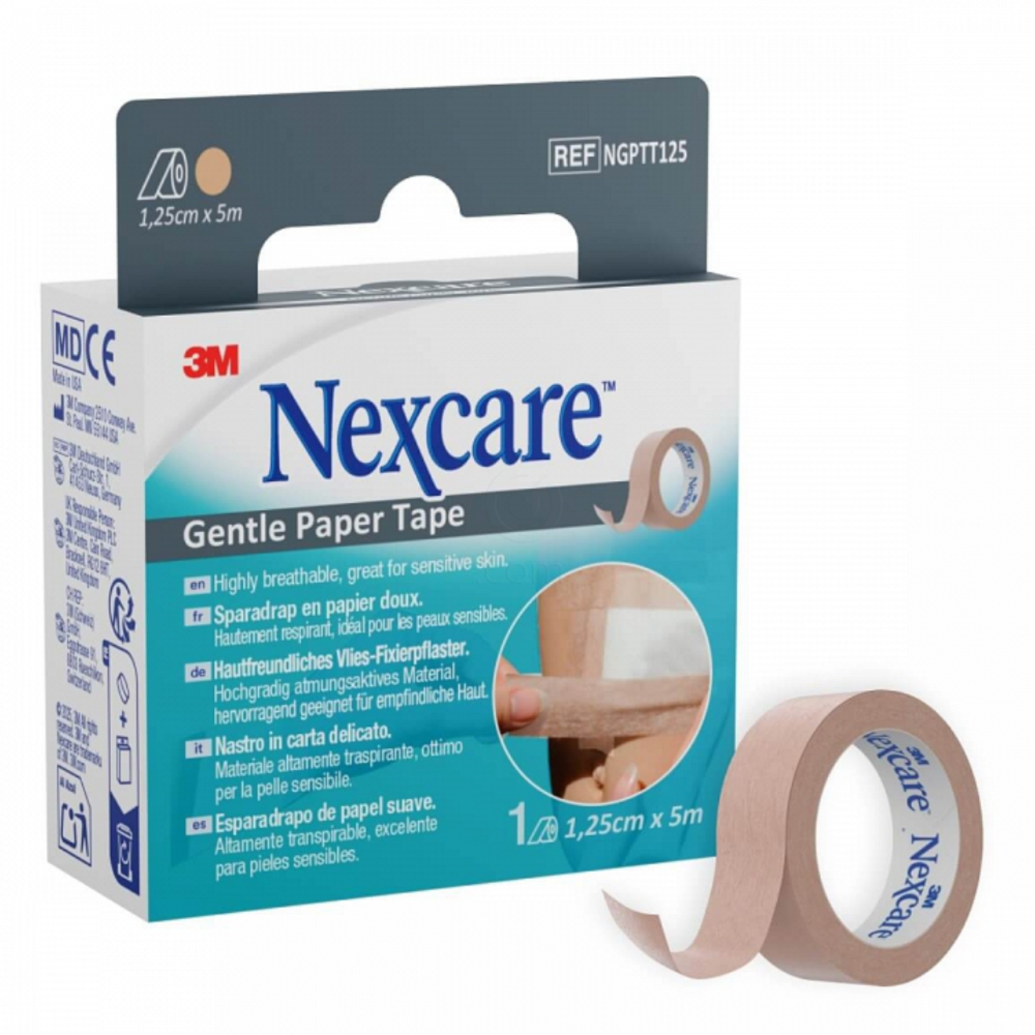 Nexcare, papirni lepilni trak - 1,25 cm x 5 m - bež (1 trak)