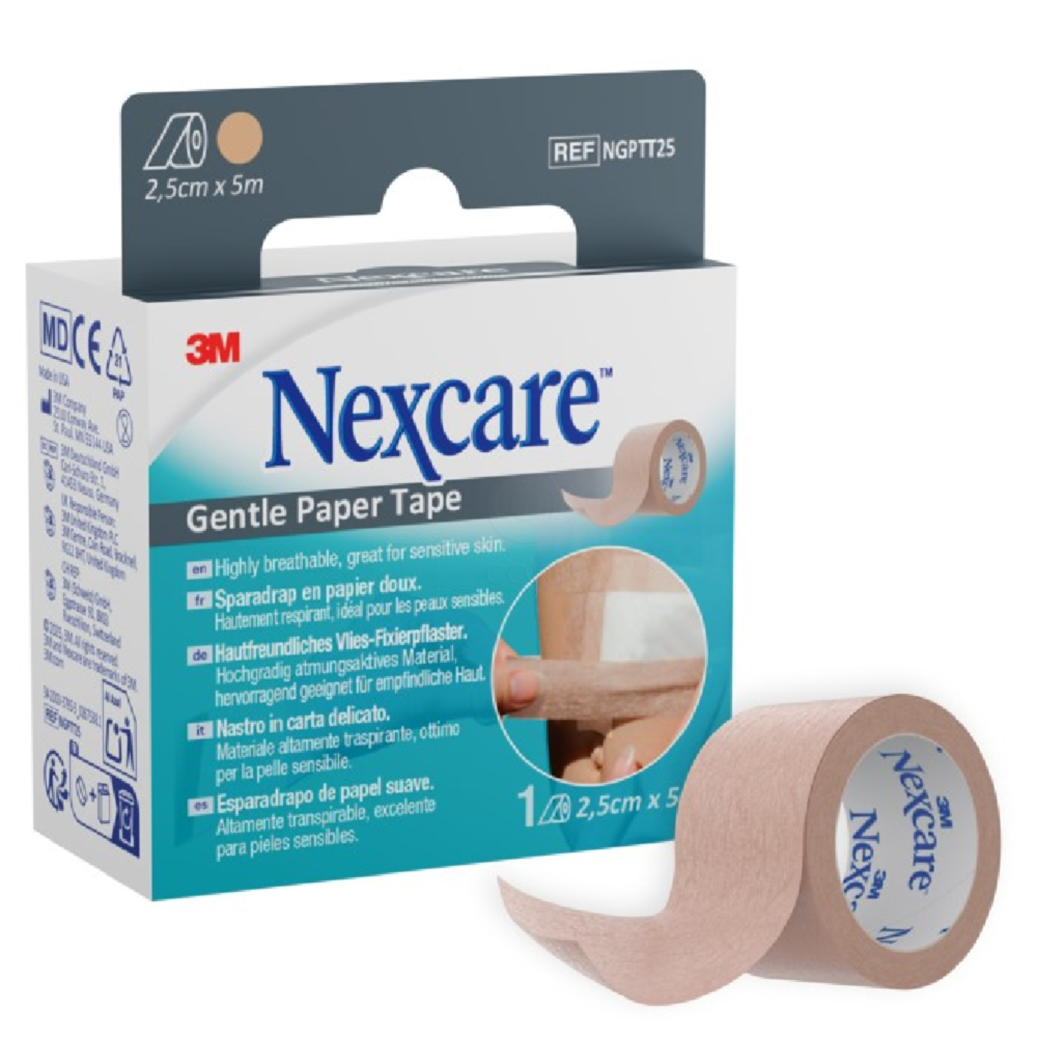 Nexcare, papirni lepilni trak - 2,5 cm x 5 m - bež (1 trak)