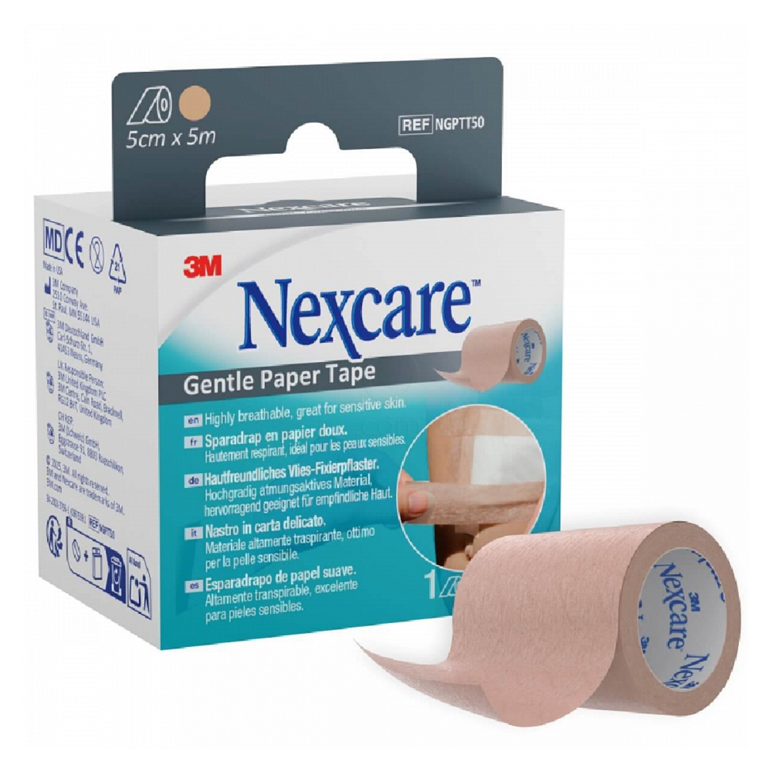 Nexcare, papirni lepilni trak - 5 cm x 5 m - bež (1 trak)