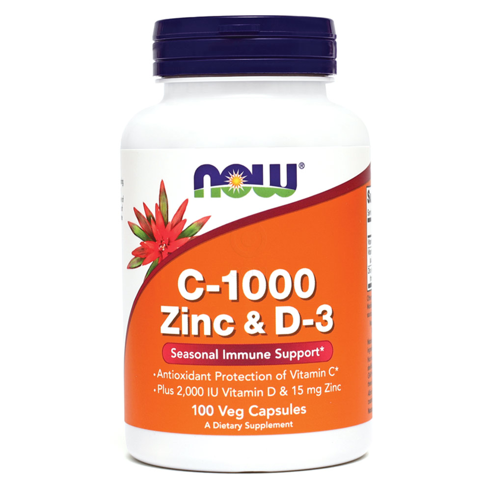 NOW C-1000, Cink & D3, vegetarijanske kapsule (100 kapsul)