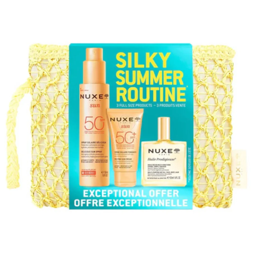 Nuxe Sun Set, svilnata poletna rutina za zaščito pred soncem (50 ml + 150 ml + 50 ml)