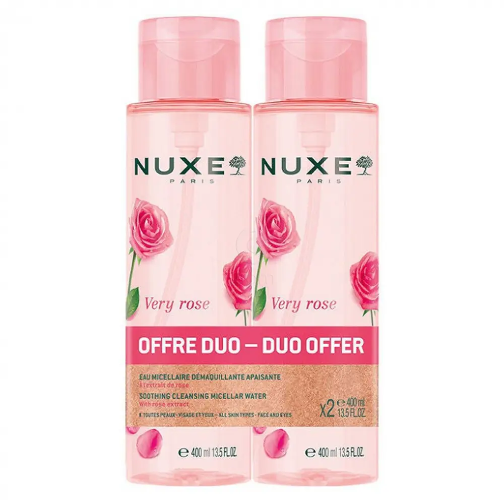 Nuxe Very Rose Micellar Water, pomirjujoča micelarna voda za čiščenje (2 x 400 ml)