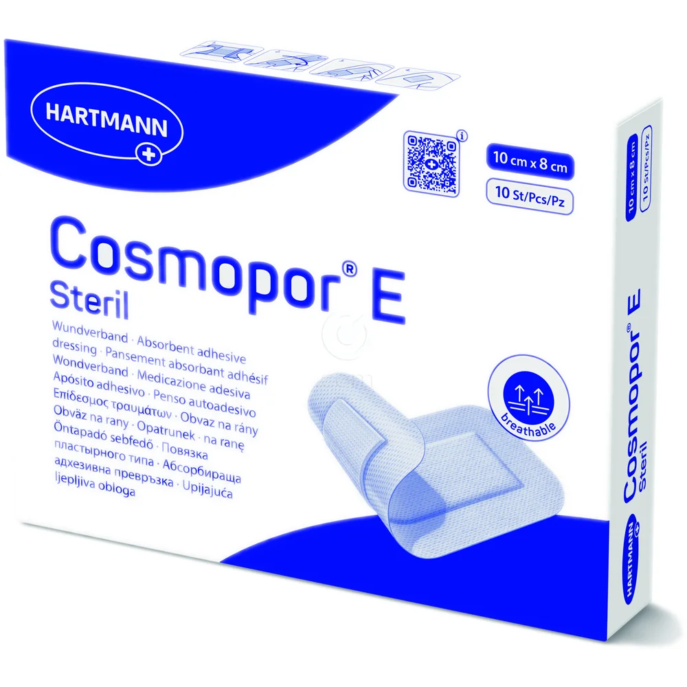 Cosmopor E Sterile, pooperativni obliž za rane - 10 cm x 8 cm (10 obližev)