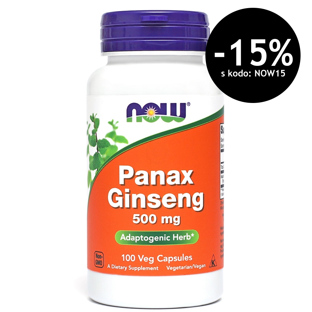 Panax Ginseng 500 mg NOW, vegetarijanske kapsule (100 kapsul)