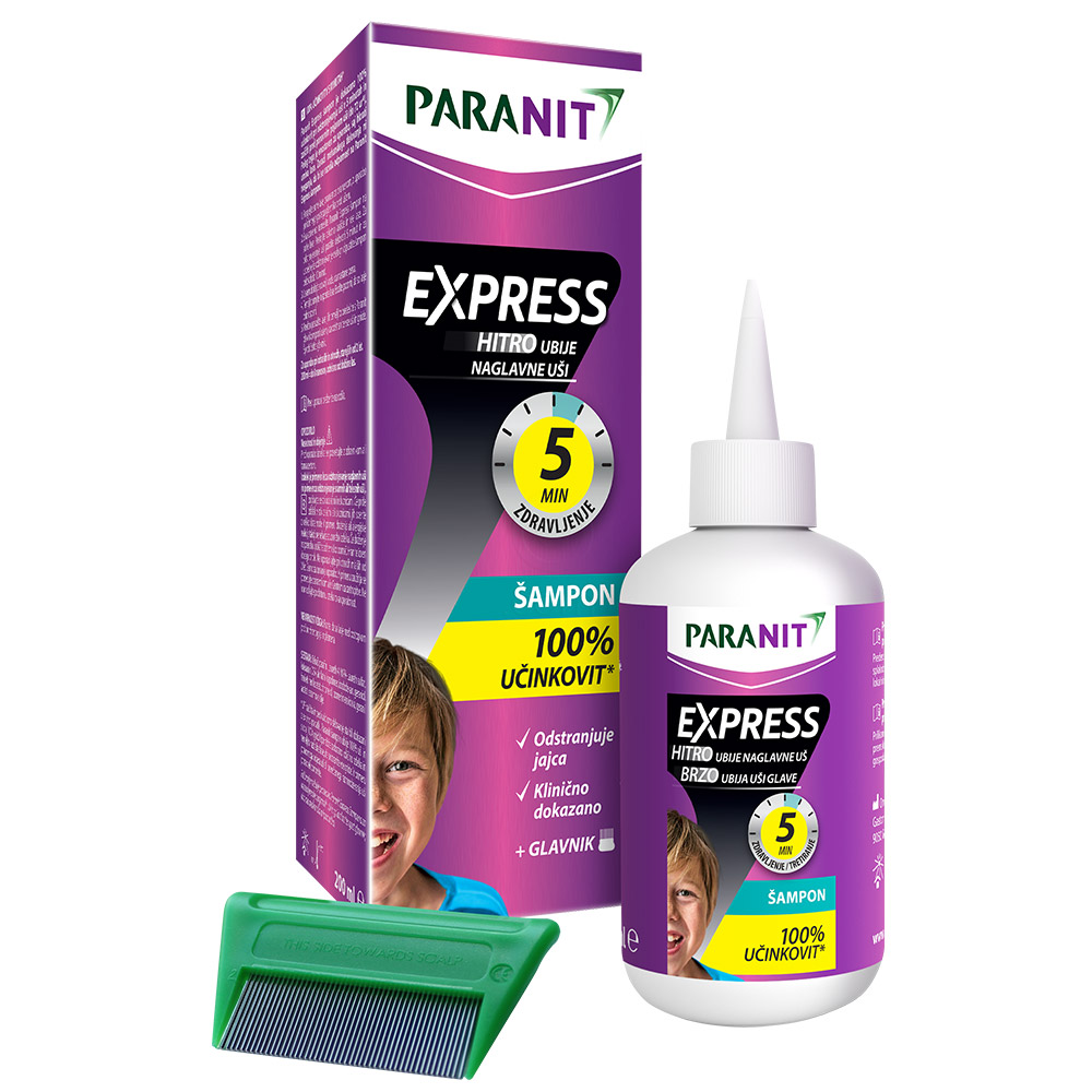 Paranit Express, šampon za odstranjevanje naglavnih uši in gnid (200 ml + glavnik)