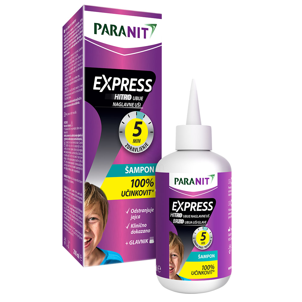 Paranit Express, šampon za odstranjevanje naglavnih uši in gnid (200 ml + glavnik)