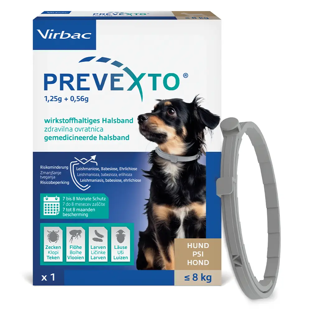PreveXto 1,25 g + 0,56 g, zdravilna ovratnica za pse do 8 kg (1 kos)