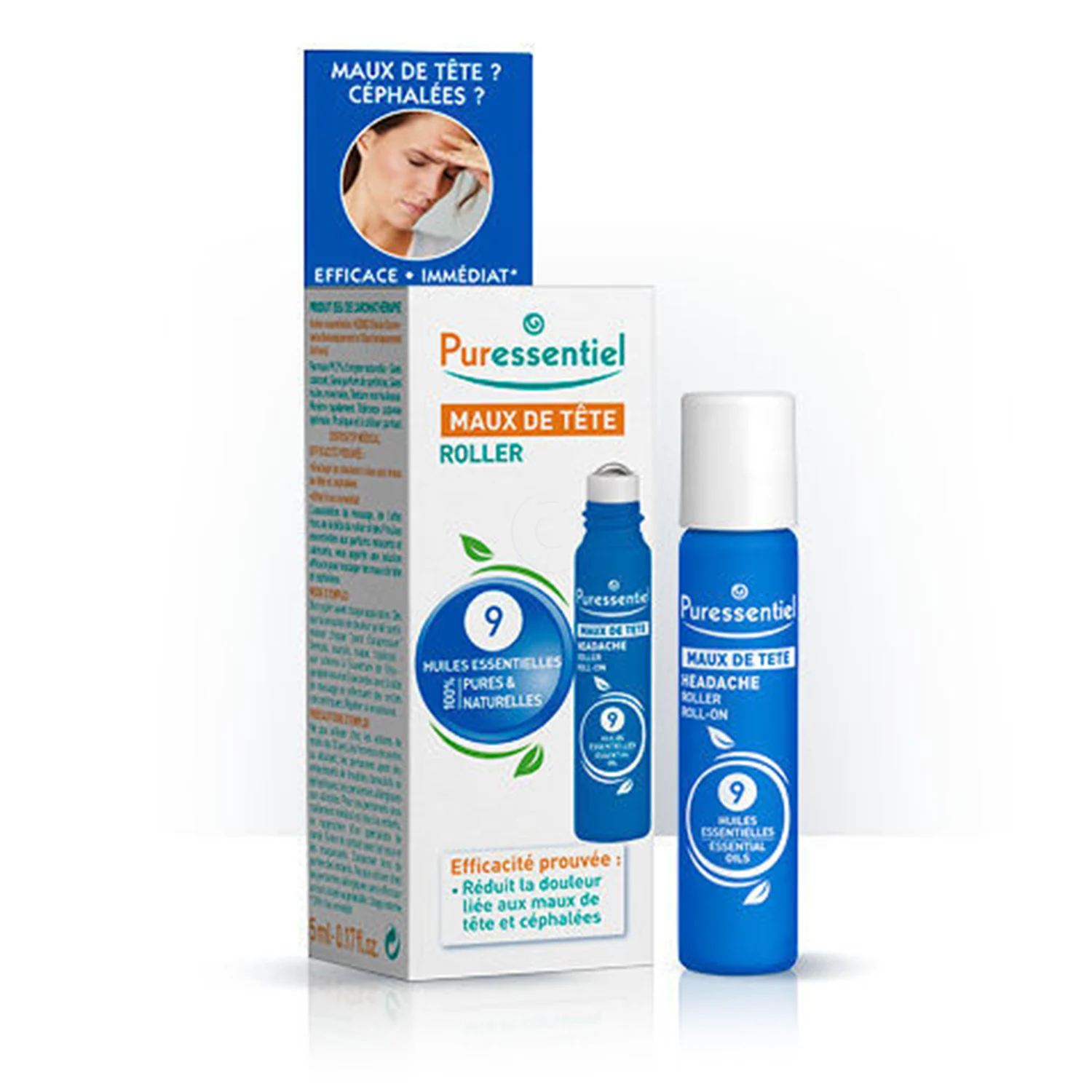 Puressentiel Migra Pure Roll-on proti glavobolu z 9 eteričnimi olji (5 ml)