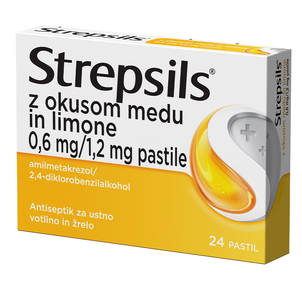Strepsils z okusom medu in limone 0,6 mg/1,2 mg pastile (24 pastil)