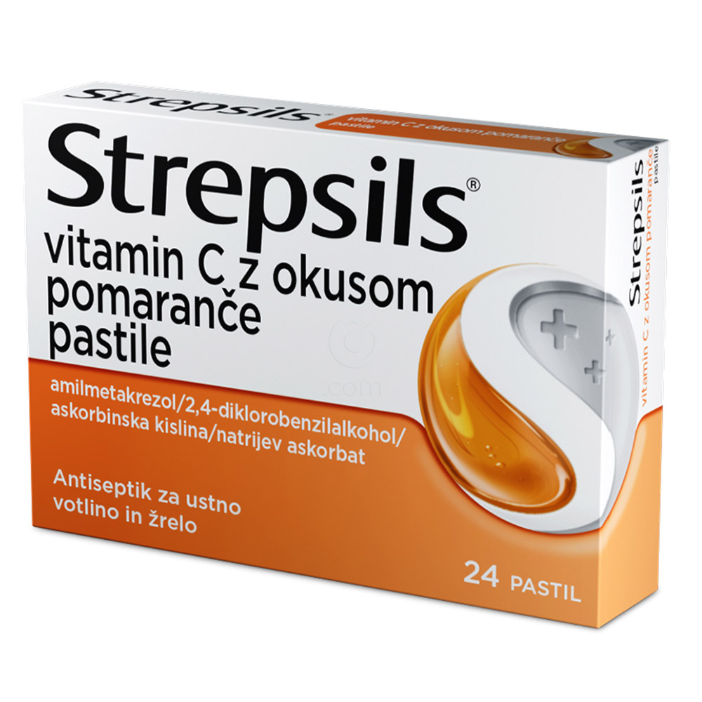 Strepsils vitamin C z okusom pomaranče, pastile (24 pastil)