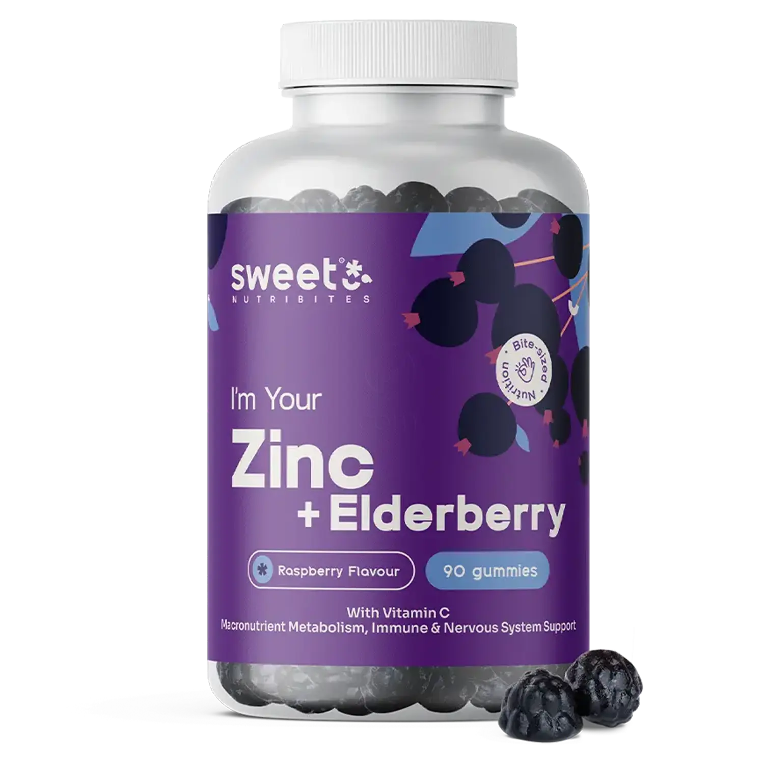 Sweet Nutribites Cink z bezgom - prehransko dopolnilo z cinkom in črnim bezgom, 90 gumijastih bonbonov