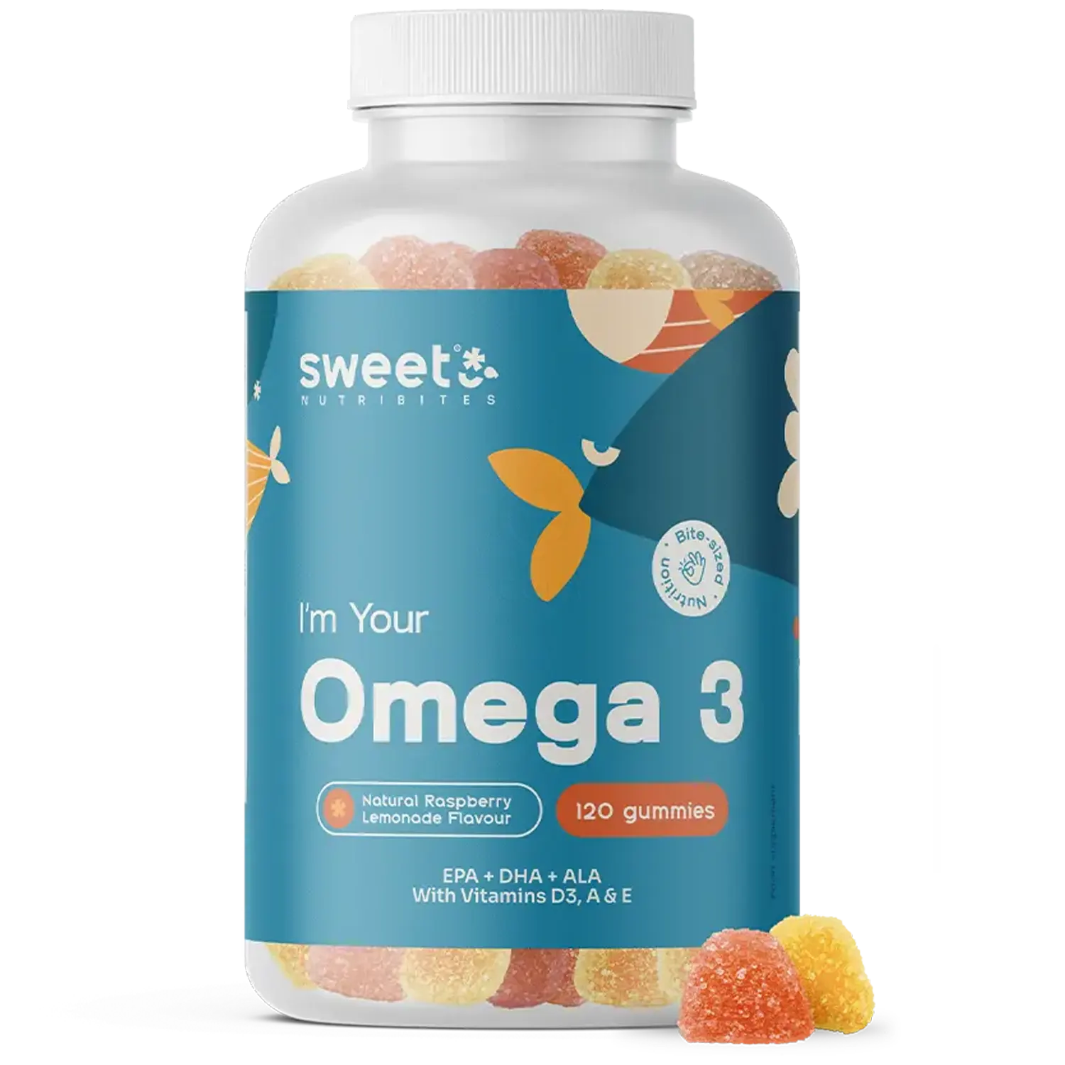 Sweet Nutribites Omega-3 z vitamini D3, A in E - prehransko dopolnilo v obliki gumi bonbonov