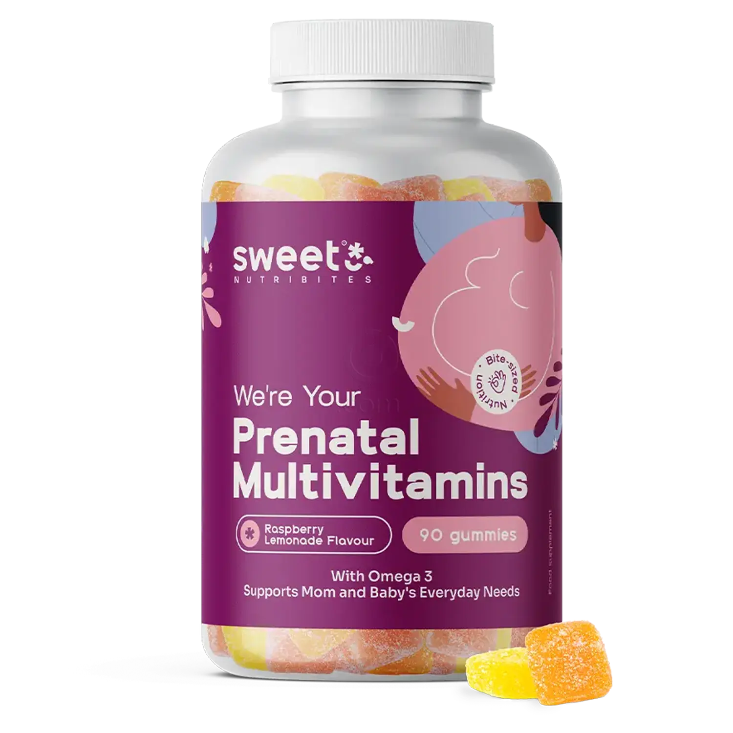 Sweet Nutribites Prenatalni multivitamini + omega-3 - prehransko dopolnilo z 11 vitamini in minerali za nosečnice