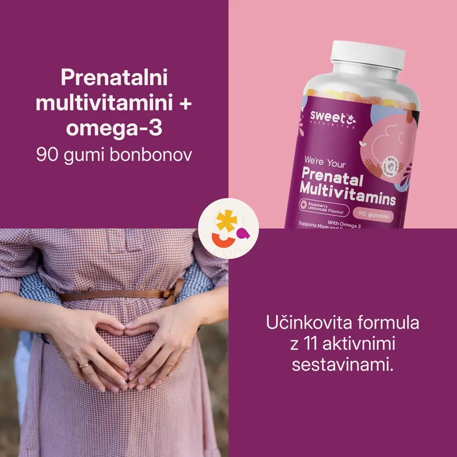 Sweet Nutribites Prenatalni multivitamini + omega-3 - folna kislina 360 µg in omega-3 v dnevnem odmerku