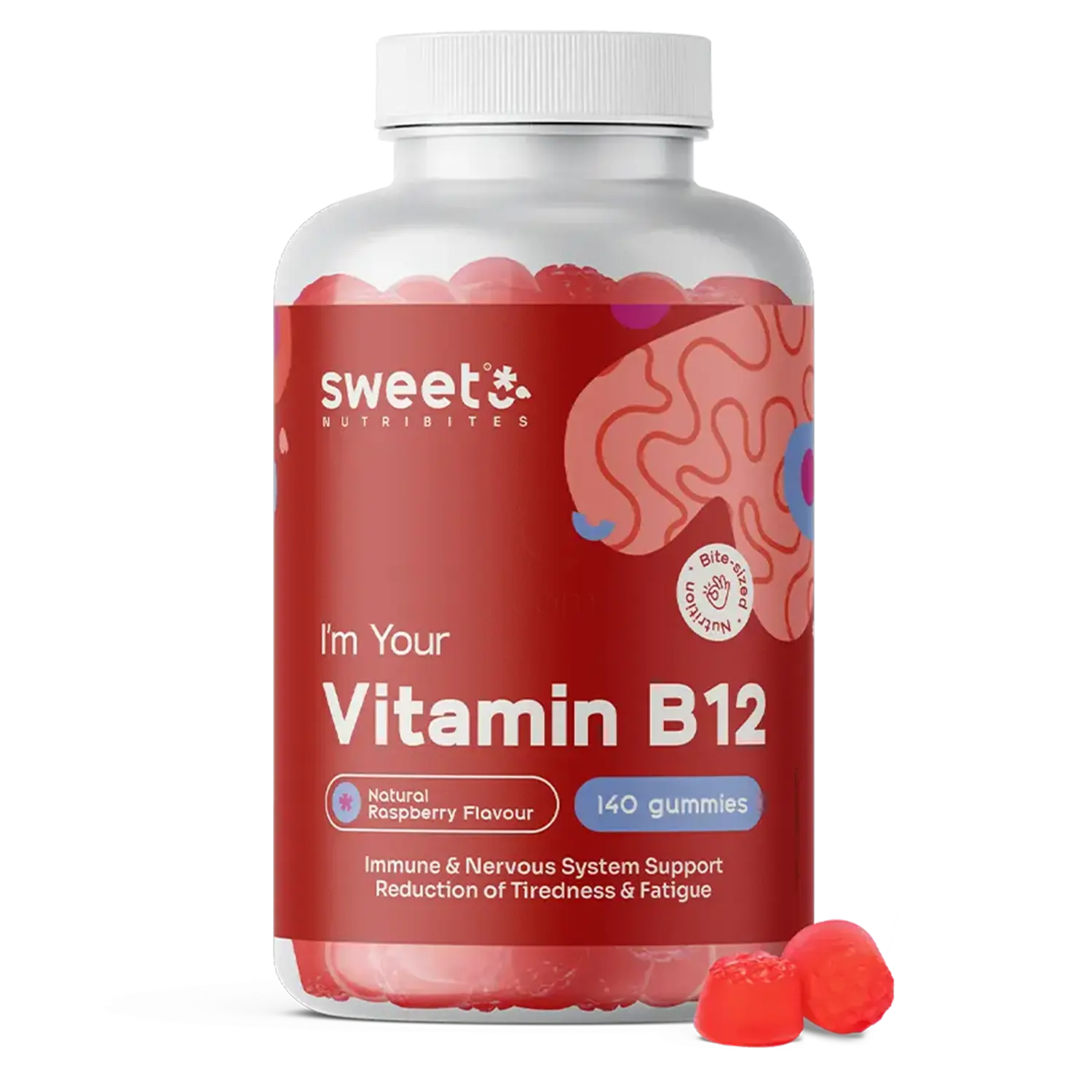 Sweet Nutribites Vitamin B12 500 µg - prehransko dopolnilo v obliki gumijastih bonbonov z aromo maline