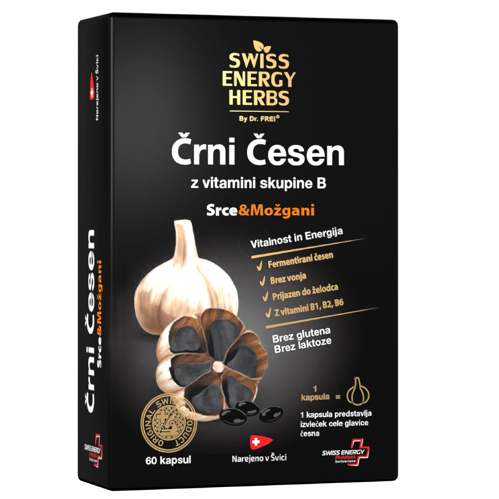 Swiss Energy Črni česen z vitamini skupine B, kapsule (60 kapsul)