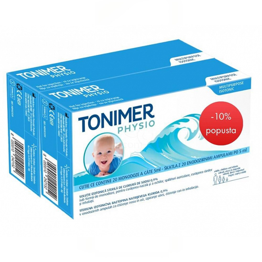 Tonimer Physio, enodozirne ampule s fiziološko raztopino - paket 2 x (20 x 5 ml)