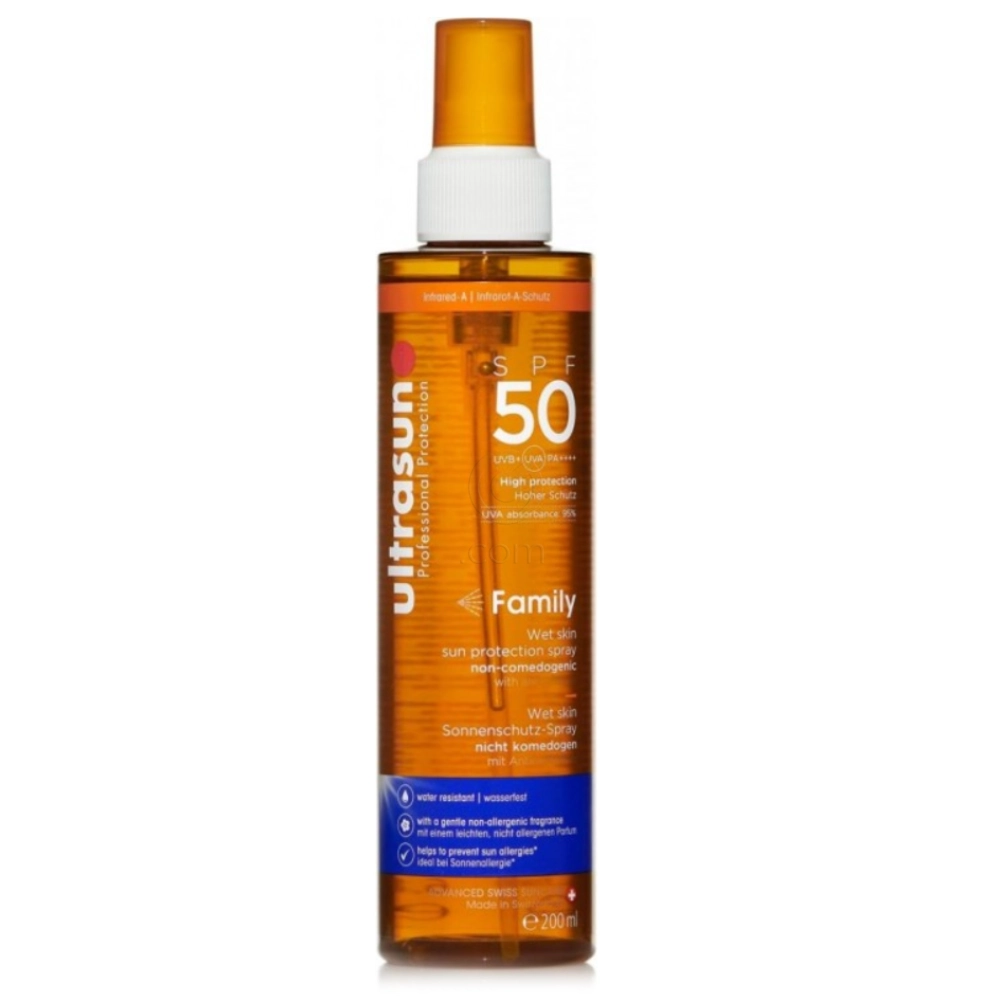 Ultrasun Family Wet Skin, sprej za zaščito pred soncem za vso družino -ZF50 (200 ml)