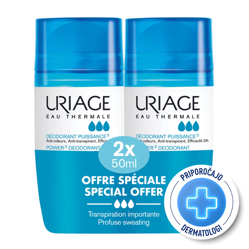 Uriage 3-activ, deodorant roll-on - paket (2 x 50 ml)