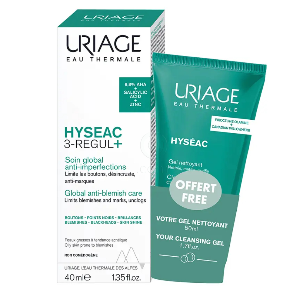 Uriage Hyseac 3-Regul+, paket - nega in gel za umivanje (40 ml + 50 ml)
