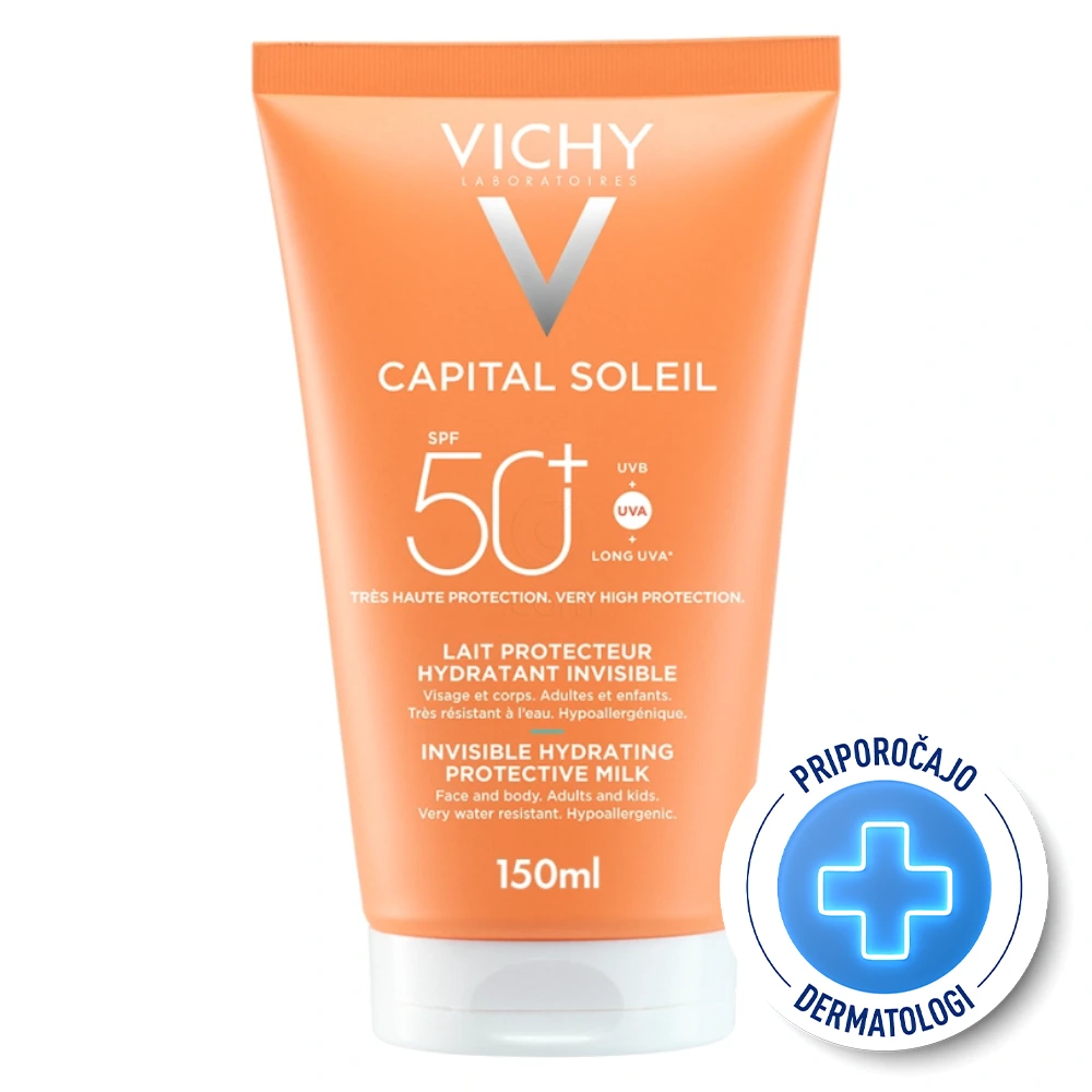 Vichy Capital Soleil, nevidno vlažilno mleko za obraz in telo - ZF50+ (150 ml)