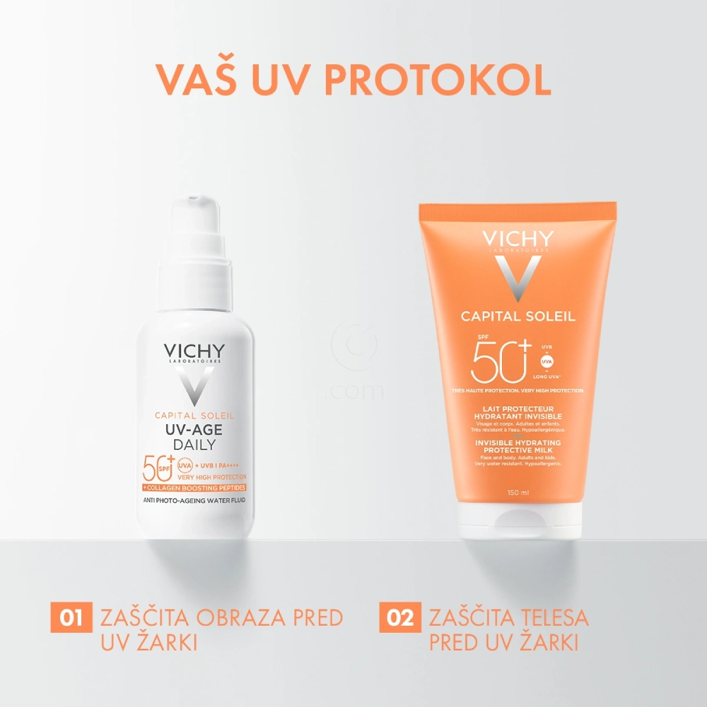 Vichy Capital Soleil, nevidno vlažilno mleko za obraz in telo - ZF50+ (150 ml)