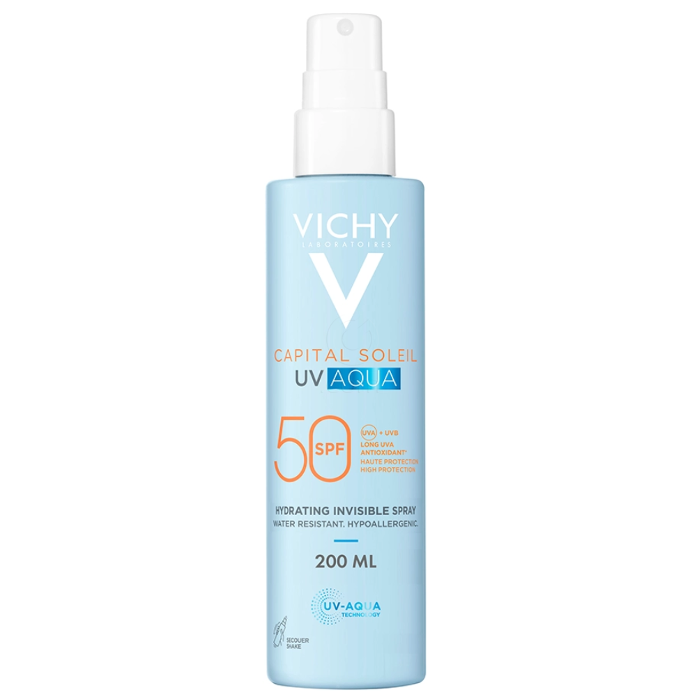 Vichy Capital Soleil UV Aqua, nevidno vlažilno pršilo za obraz in telo - ZF50 (200 ml)