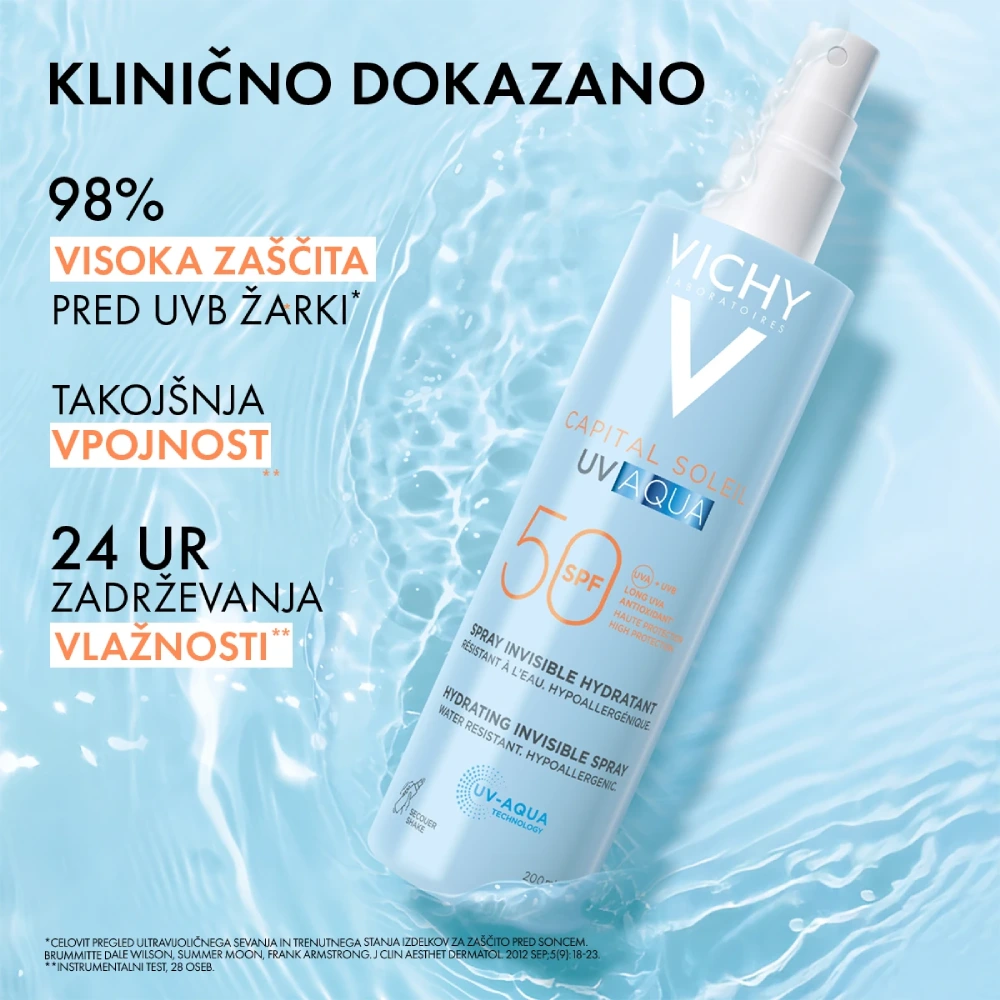 Vichy Capital Soleil UV Aqua, nevidno vlažilno pršilo za obraz in telo - ZF50 (200 ml)
