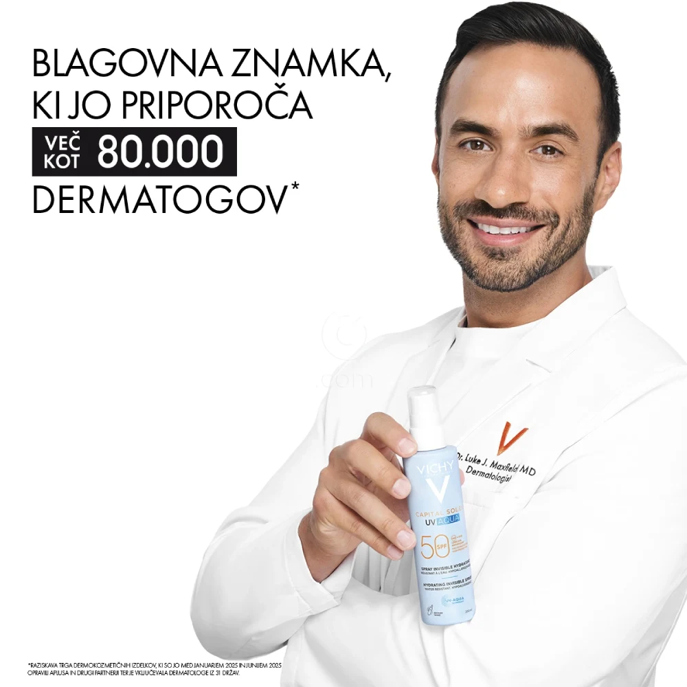 Vichy Capital Soleil UV Aqua, nevidno vlažilno pršilo za obraz in telo - ZF50 (200 ml)