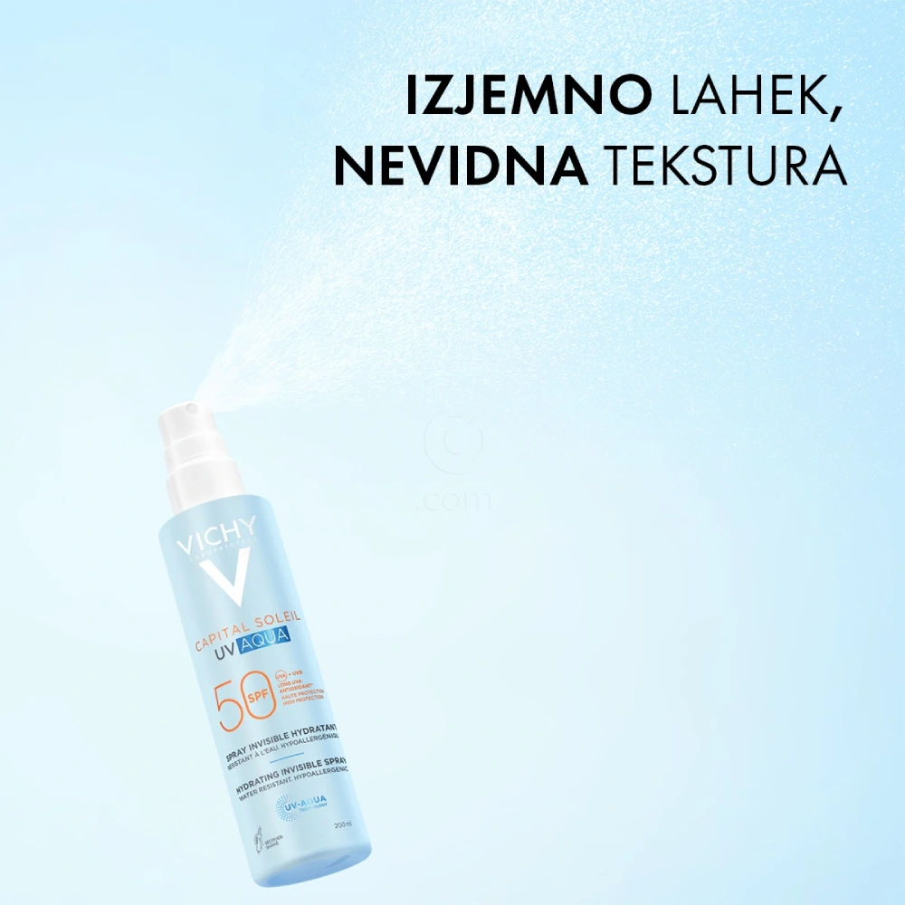 Vichy Capital Soleil UV Aqua, nevidno vlažilno pršilo za obraz in telo - ZF50 (200 ml)
