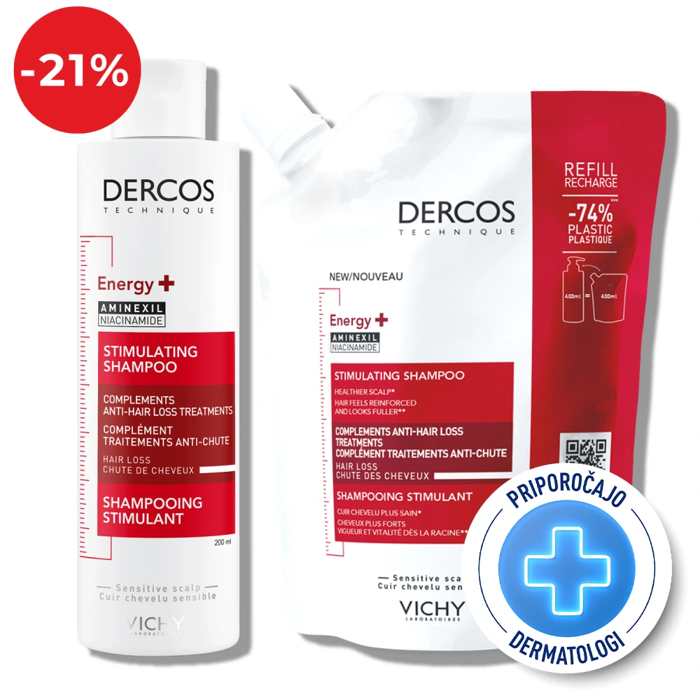 Vichy Dercos Energisant, protokol šampon proti izpadanju las + eko polnilo (200 ml + 400 ml)