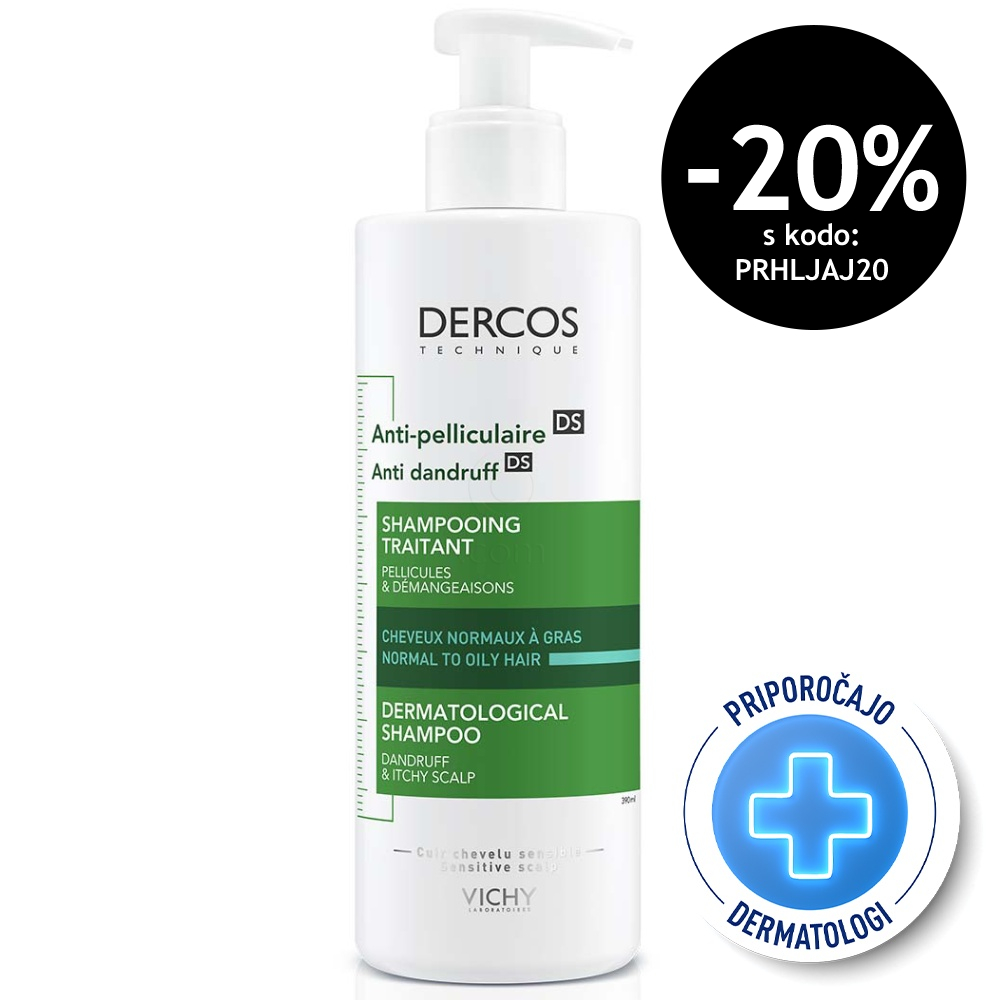 Vichy Dercos, šampon proti prhljaju za normalne in mastne lase (390 ml)