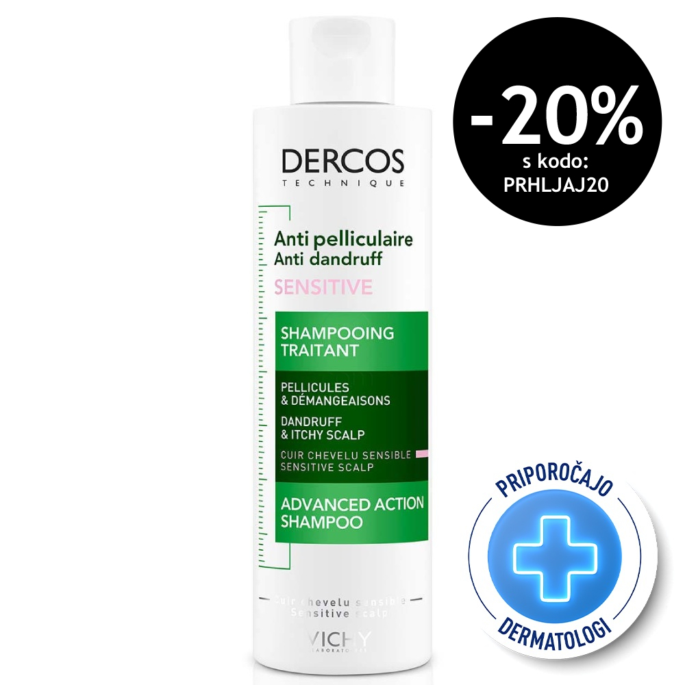 Vichy Dercos Antipelliculare Sensitive, negovalni šampon proti prhljaju za občutljive lase (200 ml)