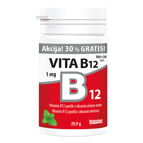Vitamin B12 1000 μg Vitabalans, žvečljive tablete - paket (100 tablet + 30 tablet)