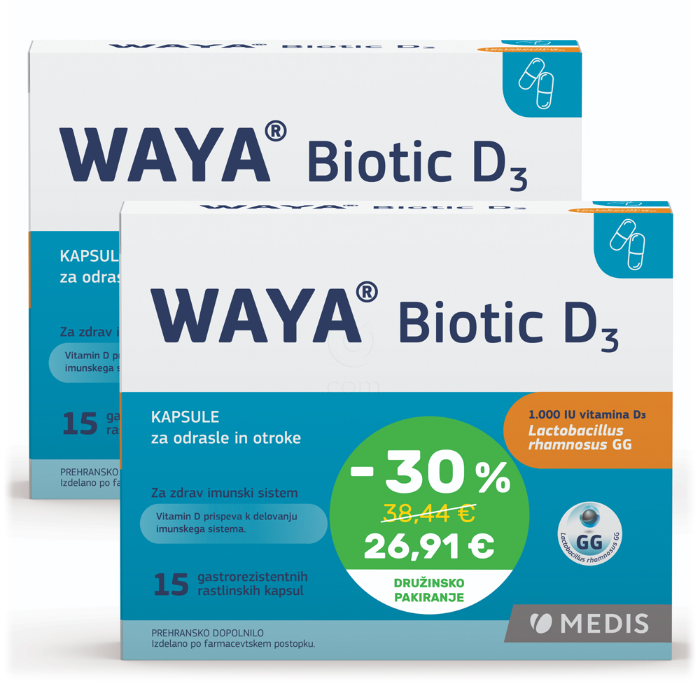 Waya Biotic D3, kapsule za odrasle in otroke (15 kapsul)