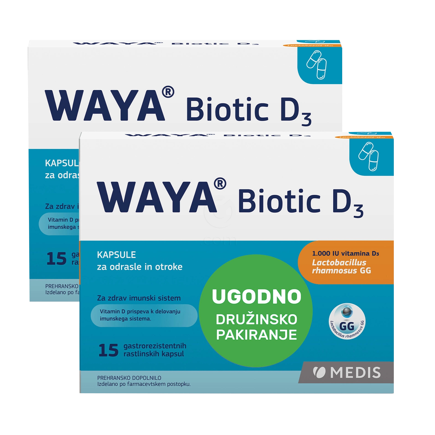 Waya Biotic D3, kapsule za odrasle in otroke - paket (2 x 15 kapsul)