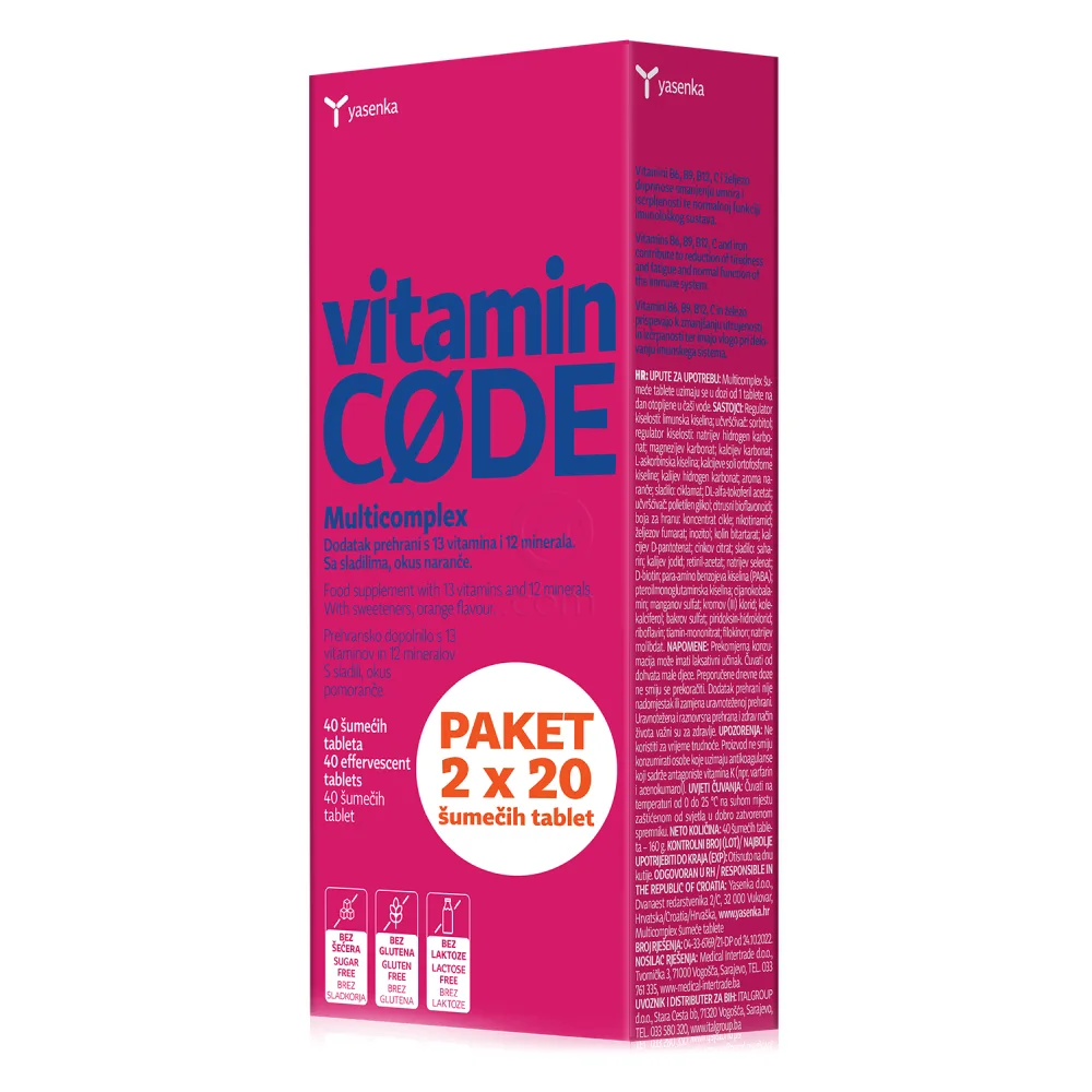 Yasenka Vitamin Code Multi COMPLEX, šumeče tablete (2 x 20 tablet)