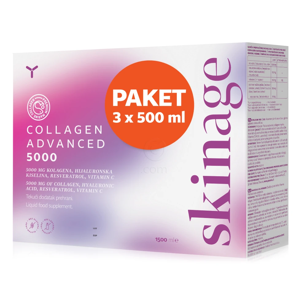 Yasenka Skinage Collagen Advanced 5000, tekoče prehransko dopolnilo - paket (3 x 500 ml)